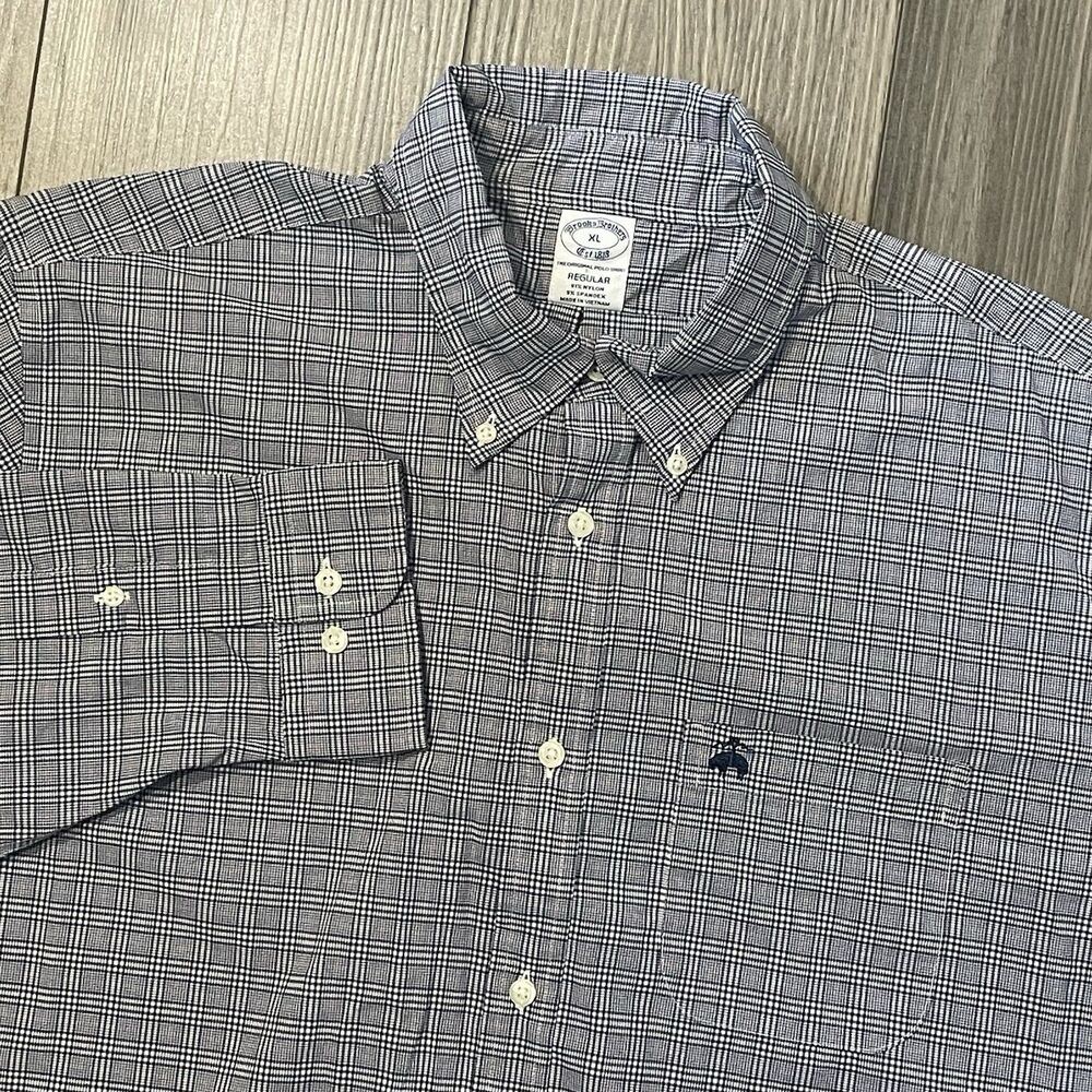 Brooks Brothers Button Down Shirt Men's XL Performance Blue Checkered Business